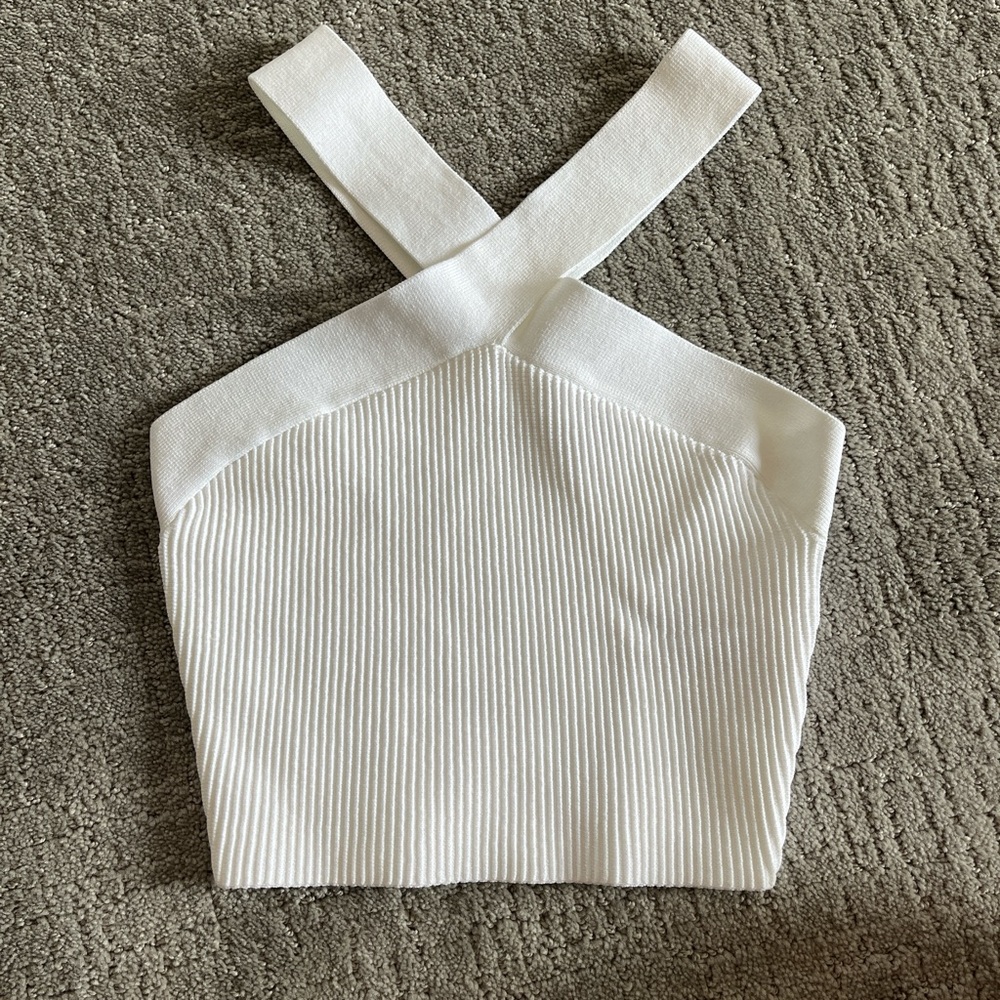White cross neck babaton sculpt cropped tank
